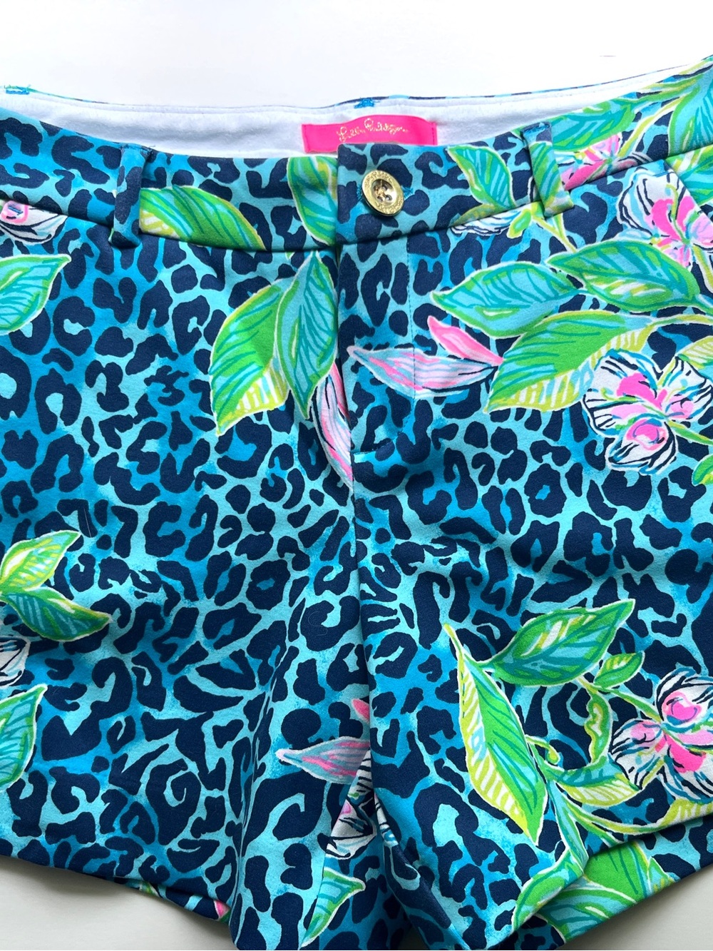 Lilly Pulitzer Teal Leopard & Tropical Leaf Print Shorts